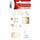 Weihnachtliche Aufkleber mit Texten wie "Holly Jolly", "Silent Night" und "Merry Christmas" in verschiedenen Farben und Designs.