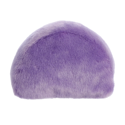 Lila, flauschige Tasche in halbrunder Form, ideal für Kosmetik oder kleine Utensilien.