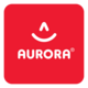 Logo von Aurora auf rotem Hintergrund mit einem lächelnden Symbol über dem Schriftzug 'AURORA'." 

(Note: The text provided is already in German and does not require translation. It is clear and fluent as is.)