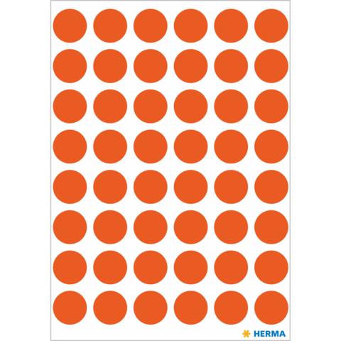 Ein Blatt mit orangefarbenen Punkten, gleichmäßig angeordnet in mehreren Reihen und Spalten auf weißem Hintergrund.