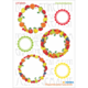 Bunte Deckel-Etiketten mit Obst- und Gemüse-Motiven in verschiedenen Formen, um Lebensmittel zu kennzeichnen.