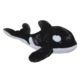 Plüsch-Orca in Schwarz und Weiß, mit charakteristischen Flossen und einem runden Kopf, auf einer neutralen Oberfläche liegend.