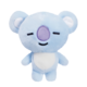 Blauer, kuscheliger Koala-Plüsch, mit einem lächelnden Gesicht und geschlossenen Augen, steht aufrecht mit runden Ohren.