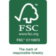 FSC-Logo für verantwortungsvolle Forstwirtschaft, mit der Website www.fsc.org und der Kennung FSC C110972.