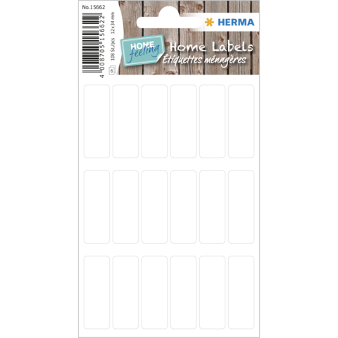 Leere Etiketten für den Heimgebrauch, verpackt in einer Blisterkarte mit 12 beschriftbaren Feldern.