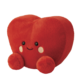 Rotes, herzförmiges Plüschtier mit einem lächelnden Gesicht und zwei kleinen, runden Füßen.