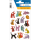 Bunte Katzenaufkleber in verschiedenen Posen und Farben, einschließlich gestreifter und gepunkteter Designs.