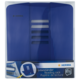 Blauer Leseständer von Herma, präsentiert in einer transparenten Verpackung, mit einer Beschreibung in mehreren Sprachen.