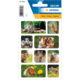 Tieraufkleber mit verschiedenen kleinen Tieren, darunter Kaninchen, Meerschweinchen und Eichhörnchen, auf einem bunten Hintergrund.