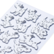 Ein Blatt mit Aufklebern, das verschiedene niedliche Hundemotive zeigt, darunter Dalmatiner in verschiedenen Posen und Ausdrücken.
