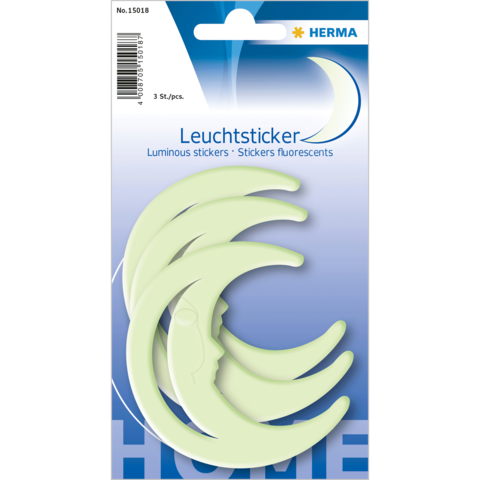 Leuchtende Aufkleber in Form von Monden, verpackt in einer Blisterverpackung. Enthält drei Stück.