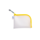 Gelbe und weiße Tasche mit Reißverschluss, ideal für die Aufbewahrung von kleinen Gegenständen oder Zubehör.