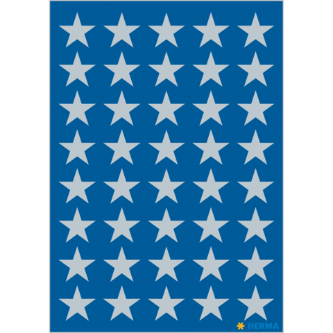 Ein Muster aus grauen Sternen auf blauem Hintergrund, gleichmäßig angeordnet in mehreren Reihen und Spalten.