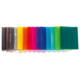 Bunte, transparente Ordner in verschiedenen Farben, angeordnet in einer Reihe.