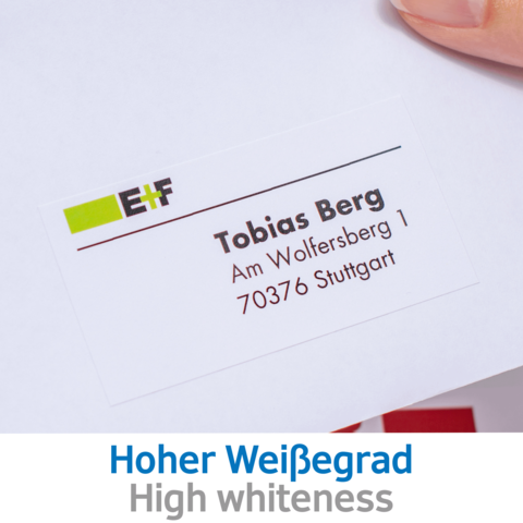Visitenkarte von Tobias Berg mit Adresse in Stuttgart und dem Hinweis auf hohe Weiße.
