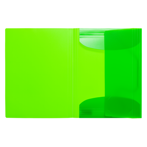Grüner Ordner mit transparenten Taschen, geeignet zur Aufbewahrung von Dokumenten oder Unterlagen.