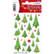 Weihnachtliche Aufkleber mit verschiedenen Tannenbäumen und Sternen in verschiedenen Farben und Größen.