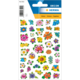 Bunte Blumensticker auf einem Bogen, verschiedene Designs und Farben, geeignet für Dekoration und Bastelprojekte.