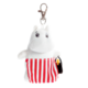 Plüschfigur eines Mumin mit einer gestreiften Schürze und einem Schlüsselanhänger.