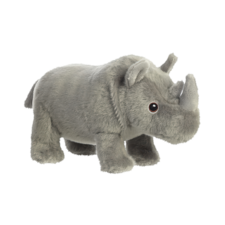 Grauem Plüsch-Nashorn mit großen Augen und einem charakteristischen Horn, das aufrecht steht.