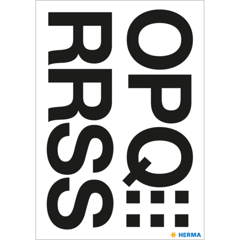 Große, schwarze Buchstaben auf weißem Hintergrund, die die Buchstaben "OPQRSS" darstellen.