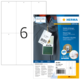 Ein Blatt mit stabilen Anhängern und robusten Etiketten, das die Nummer 6 zeigt. Verpackung von HERMA mit Software-Hinweis.