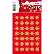 Goldene Sternaufkleber auf rotem Hintergrund, angeordnet in einem Raster. Ideal für Dekoration oder Bastelprojekte.