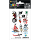 Bogen mit temporären Tattoos, darunter Piratenschiffe, Totenköpfe, Schlangen und Flaggen in verschiedenen Designs.