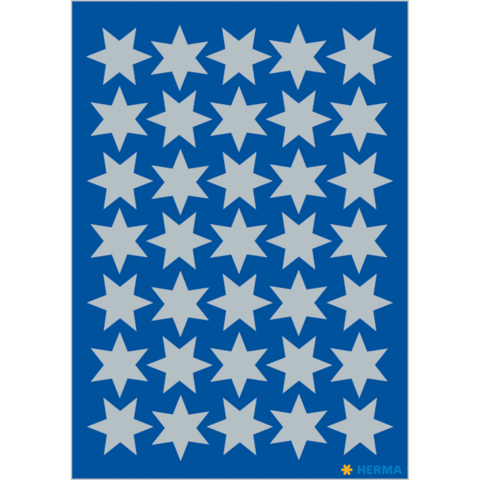 Ein Muster aus grauen Sternen auf blauem Hintergrund, gleichmäßig angeordnet in mehreren Reihen und Spalten.