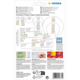 Produktübersicht mit verschiedenen Etikettenformaten und Farben von HERMA, einschließlich Anwendungsinformationen und Barcode.