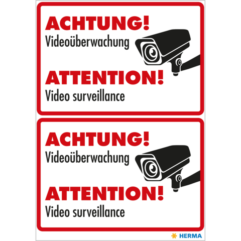 Achtung! Videoüberwachung. Warnschild mit Kamera-Symbol, das auf Videoüberwachung hinweist.