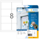 Strapazierfähige, ablösbare Etiketten von Herma, inklusive Softwarehinweis. Verpackung zeigt Etikettenlayout und Anwendungshinweise.