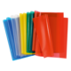 Bunte, transparente Kunststofffolien in verschiedenen Farben, darunter Blau, Gelb, Grün, Rot und Klar, übereinander gestapelt.