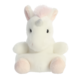 Plüsch-Einhorn mit rosa Mähne und grauem Horn, sitzt aufrecht mit einem freundlichen Ausdruck.
