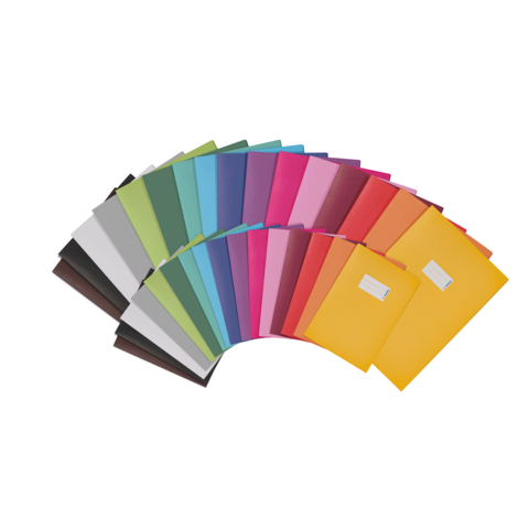 Bunte Ordner in verschiedenen Farben, ordentlich in einem Fächer angeordnet, darunter Gelb, Pink, Blau und Grün.