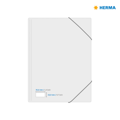 Transparentes Dokumentenheft mit Gummibandverschluss, Maße: 35,6 mm x 16,9 mm. Hersteller: HERMA.