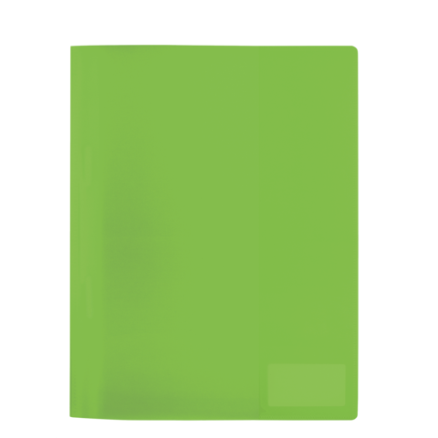 Ein leuchtend grünes Heft mit einem glatten Cover, das auf einer einfarbigen Oberfläche liegt.