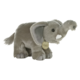 Plüsch-Elefant in grauer Farbe mit einem kleinen Anhänger. Der Elefant hat große Ohren und einen langen Rüssel.