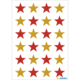 Bunte Sterne in Rot und Gold, gleichmäßig auf einem weißen Hintergrund angeordnet. Ideal für Bastelprojekte oder Auszeichnungen.