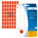 Rote Haftetiketten auf einem Bogen mit der Nummer 56, verpackt in einer transparenten Hülle mit Produktinformationen.
